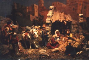Foto der Krippe im Kirchenschiff in Don Bosco