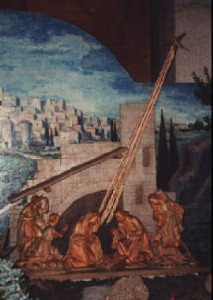 Foto der Krippe im Kirchenschiff in Heiligste Dreifaltigkeit